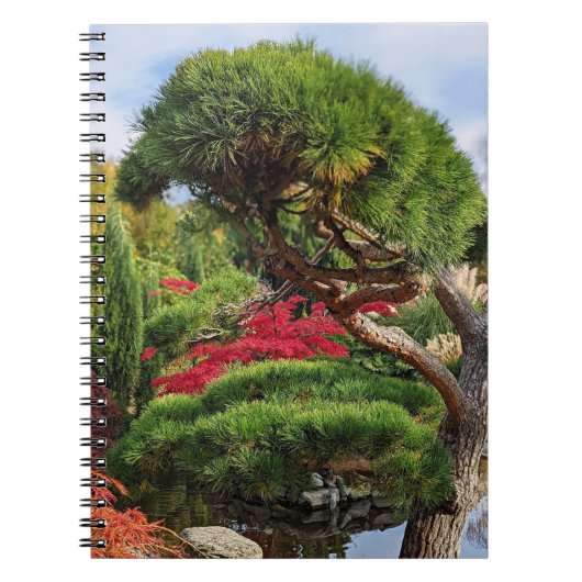 Zwarte dennen en rode Japanse esdoorn Notitieboek (Voorkant)