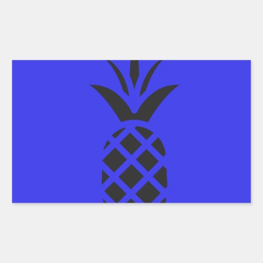 Zwarte dennenappel in blauw rechthoekige sticker (Voorkant)
