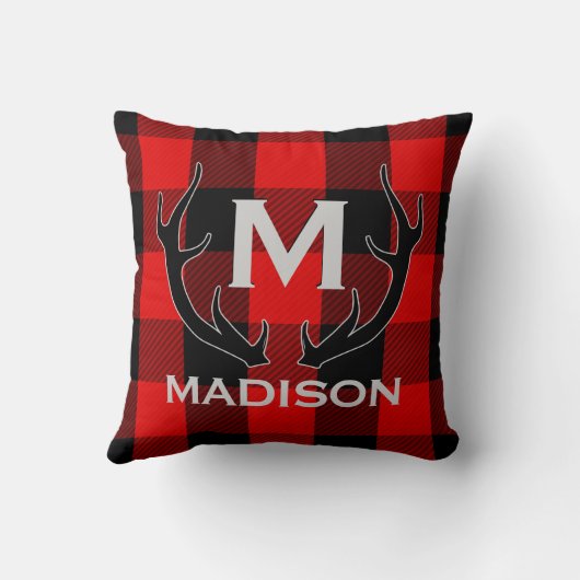 Zwarte Der Antlers Monogram Rode Buffalo Kussen (Achterkant)