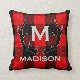 Zwarte Der Antlers Monogram Rode Buffalo Kussen