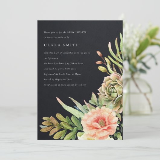 ZWARTE DESERT SUCCULENT CACTI FOLIAGE VRIJGEZELLEN KAART (Staand voorkant)