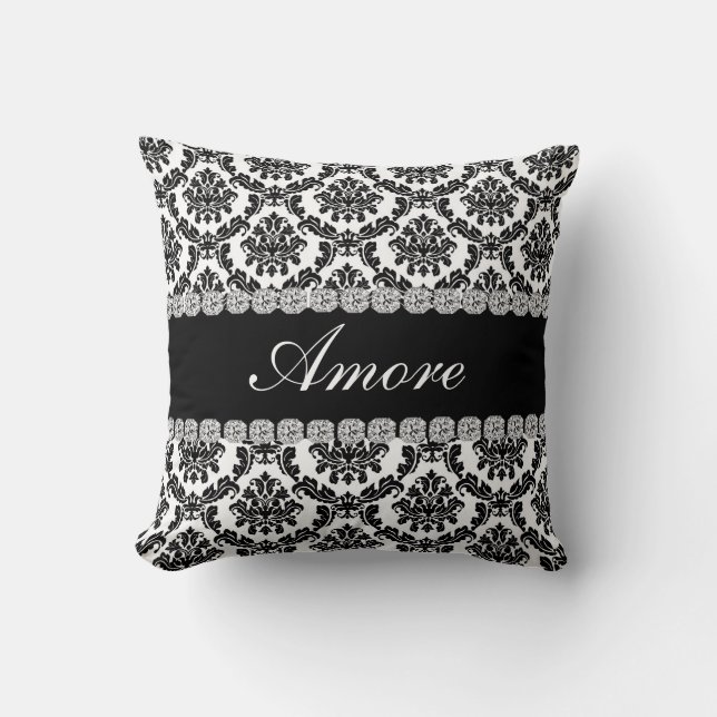 ZWARTE DESIGN    DAMASKBling-look Pillow AMORE-cad Kussen (Voorkant)