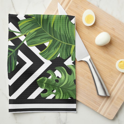 Zwarte Design Green Leaf Kitchen Towel Theedoek (Quarter Fold)