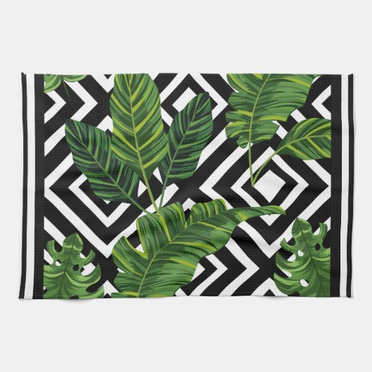 Zwarte Design Green Leaf Kitchen Towel Theedoek (Horizontaal)