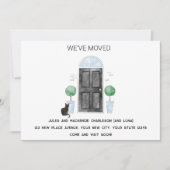 Zwarte Deur en Kat We hebben Verhuisd Nieuw Huis Aankondiging (Voorkant)