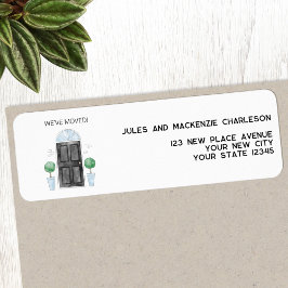 Zwarte deur We hebben verhuisd nieuwe huis terug a Etiket