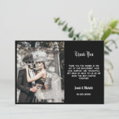 Zwarte Dia De Los Muertos Verloving Feestje Bedankkaart (Staand voorkant)