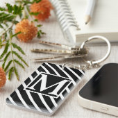 Zwarte diagonale streep SF monogram Sleutelhanger (Voorkant Rechts)