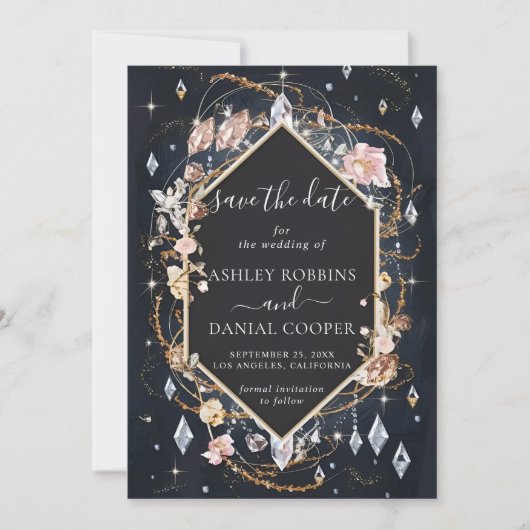 Zwarte Diamant Decorated Luxury Bewaar de datum Kaart (Voorkant)