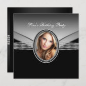 Zwarte Diamant Vrouwen Foto Verjaardagsfeest Kaart (Voorkant / Achterkant)