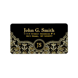 Zwarte diamanten & gouden bloemdamast etiket