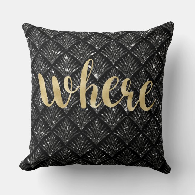 Zwarte Diamond Gold Letter Pillow ... Kussen (Voorkant)