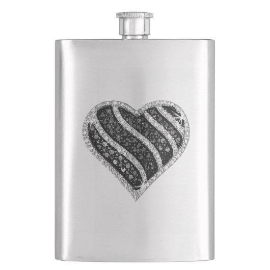 Zwarte Diamond Heart Flask Flacon (Voorkant)