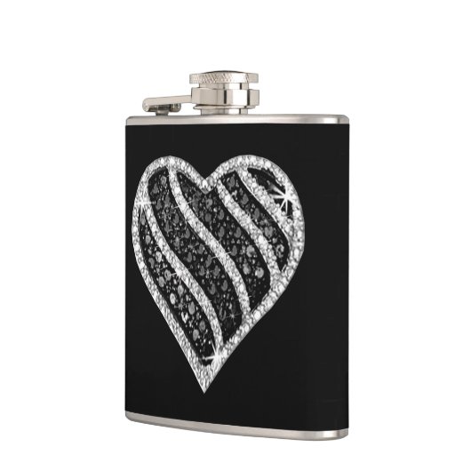 Zwarte Diamond Heart Flask Heupfles (Links)