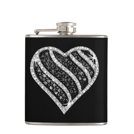 Zwarte Diamond Heart Flask Heupfles (Voorkant)