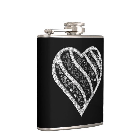 Zwarte Diamond Heart Flask Heupfles (Rechts)