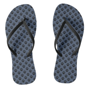 Zwarte Dierpootafdrukken op Blauwe Spijkerbroekbla Teenslippers