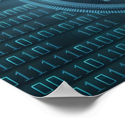 Zwarte digitale binaire gegevens op computerscherm poster (Hoek)