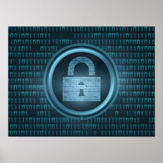 Zwarte digitale binaire gegevens op computerscherm poster (Voorkant)