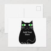 Zwarte dikke kat met groene ogen Aangepaste tekst Briefkaart (Voorkant / Achterkant)