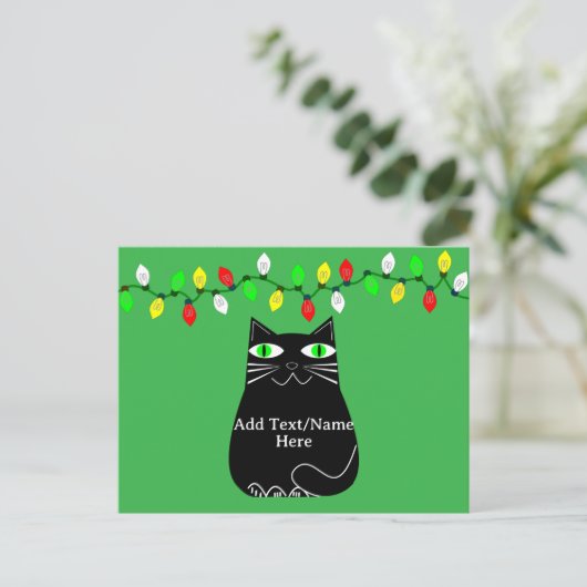 Zwarte dikke kat met groene ogen Aangepaste tekst  Briefkaart (Staand voorkant)