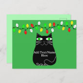 Zwarte dikke kat met groene ogen Aangepaste tekst  Briefkaart (Voorkant / Achterkant)