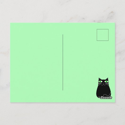 Zwarte dikke kat met groene ogen Aangepaste tekst  Briefkaart (Achterkant)