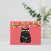 Zwarte dikke kat met groene ogen Aangepaste tekst Briefkaart (Staand voorkant)