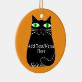 Zwarte dikke kat met groene ogen Aangepaste tekst Keramisch Ornament (Rechts)