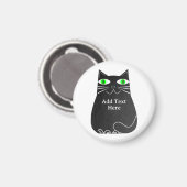 Zwarte dikke kat met groene ogen Aangepaste tekst Magneet (Voorkant / Achterkant)