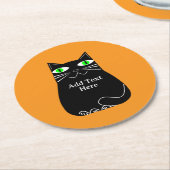 Zwarte dikke kat met groene ogen Aangepaste tekst Ronde Kartonnen Onderzetter (Gebogen)