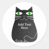 Zwarte dikke kat met groene ogen Aangepaste tekst Ronde Sticker (Voorkant)