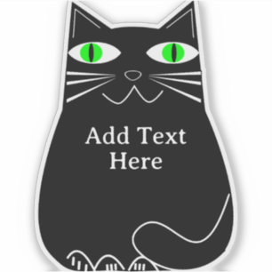 Zwarte dikke kat met groene ogen Aangepaste tekst Sticker