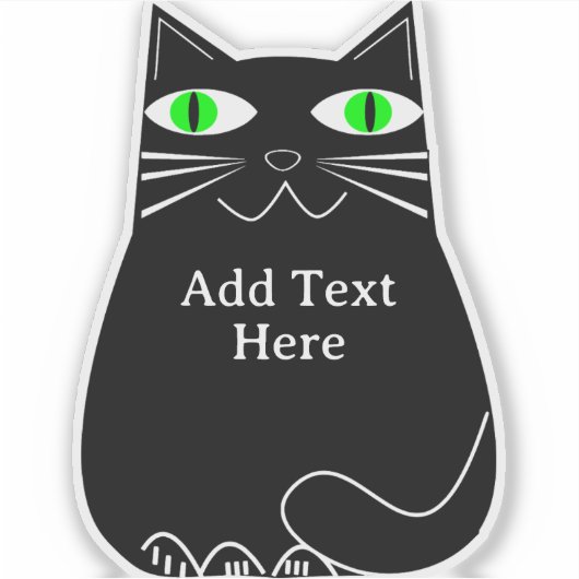 Zwarte dikke kat met groene ogen Aangepaste tekst Sticker (Voorkant)
