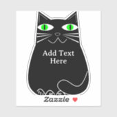 Zwarte dikke kat met groene ogen Aangepaste tekst Sticker (Vel)