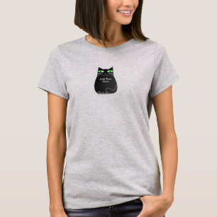 Zwarte dikke kat met groene ogen Aangepaste tekst T-shirt