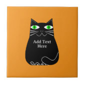 Zwarte dikke kat met groene ogen Aangepaste tekst Tegeltje (Voorkant)