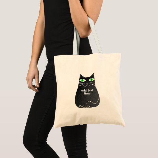 Zwarte dikke kat met groene ogen Aangepaste tekst Tote Bag (Voorkant (product))