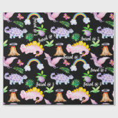 Zwarte Dinosaur Rainbow Waterverf Kinderen van Bir Cadeaupapier (Vlak)