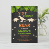 Zwarte Dinosaurus Verjaardag Uitnodigen Kaart (Staand voorkant)