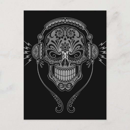 Zwarte DJ Sugar Skull Briefkaart (Voorkant)