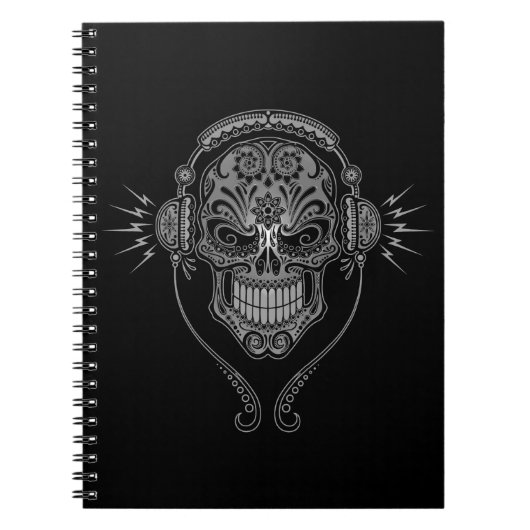 Zwarte DJ Sugar Skull Notitieboek (Voorkant)