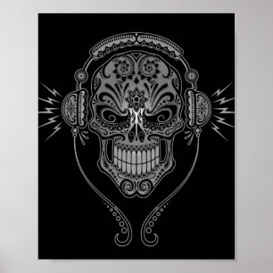 Zwarte DJ Sugar Skull Poster