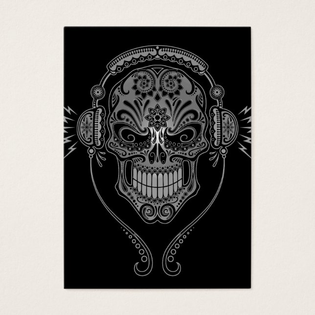 Zwarte DJ Sugar Skull Visitekaartjes (Voorkant)