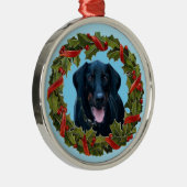 Zwarte Doberman Dog-kerstsieraad Metalen Ornament (Rechts)