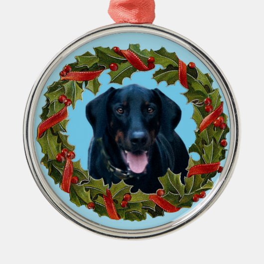 Zwarte Doberman Dog-kerstsieraad Metalen Ornament (Voorkant)