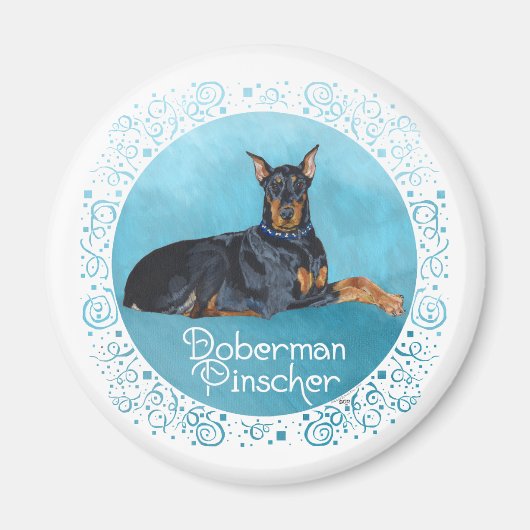 Zwarte Dobermann Pinscher Magneet (Voorkant)