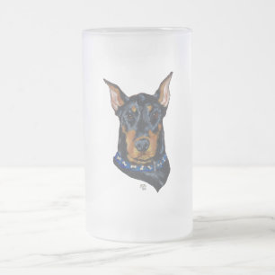 Zwarte Dobermann Pinscher Matglas Bierpul