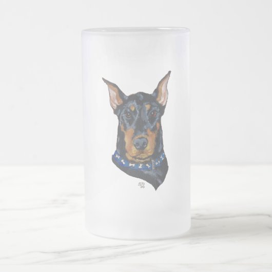 Zwarte Dobermann Pinscher Matglas Bierpul (Center)