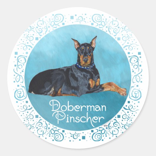Zwarte Dobermann Pinscher Ronde Sticker (Voorkant)